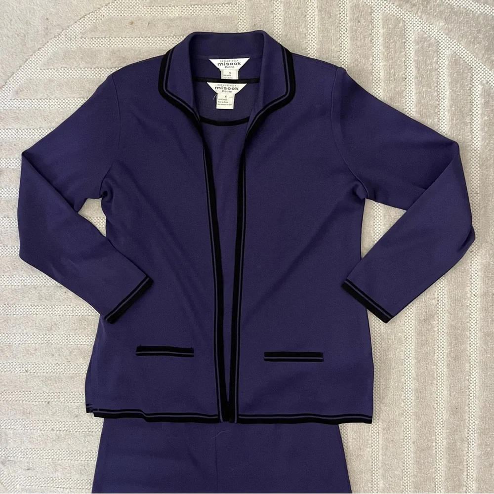 Vintage Exclusively Misook 3 Piece Purple Knit Women's Pantsuit S Small Petite - Picture 2 of 9